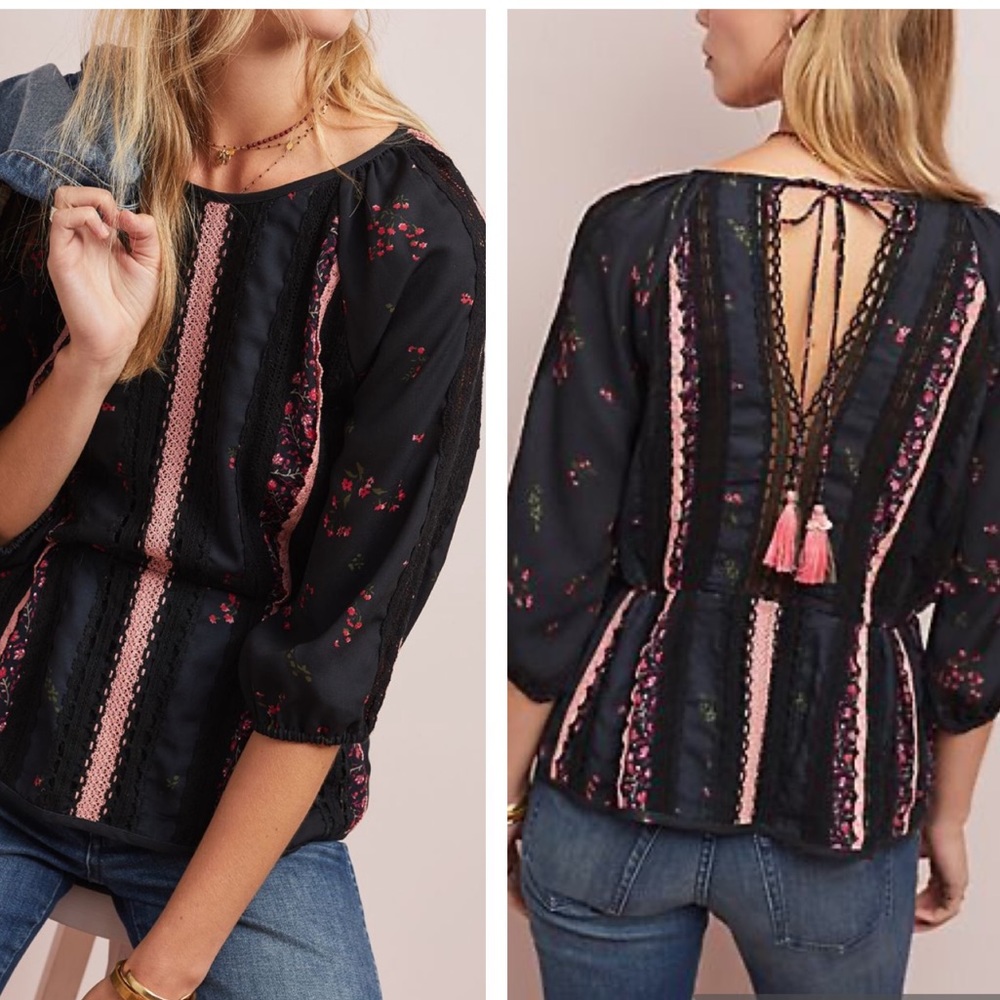 Anthropologie crochet trim blouse size M/L